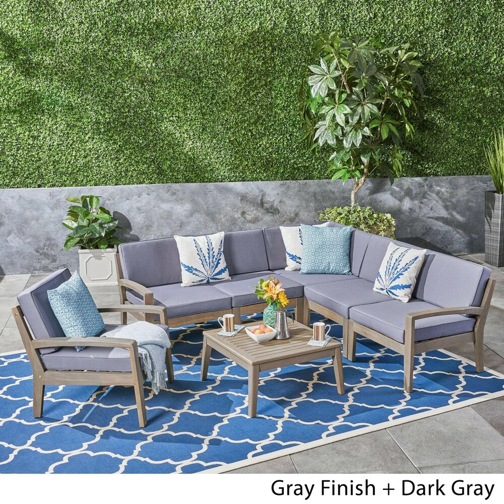 Grenada Outdoor Acacia Sectional Sofa and Table Set by Christopher Knight Home
