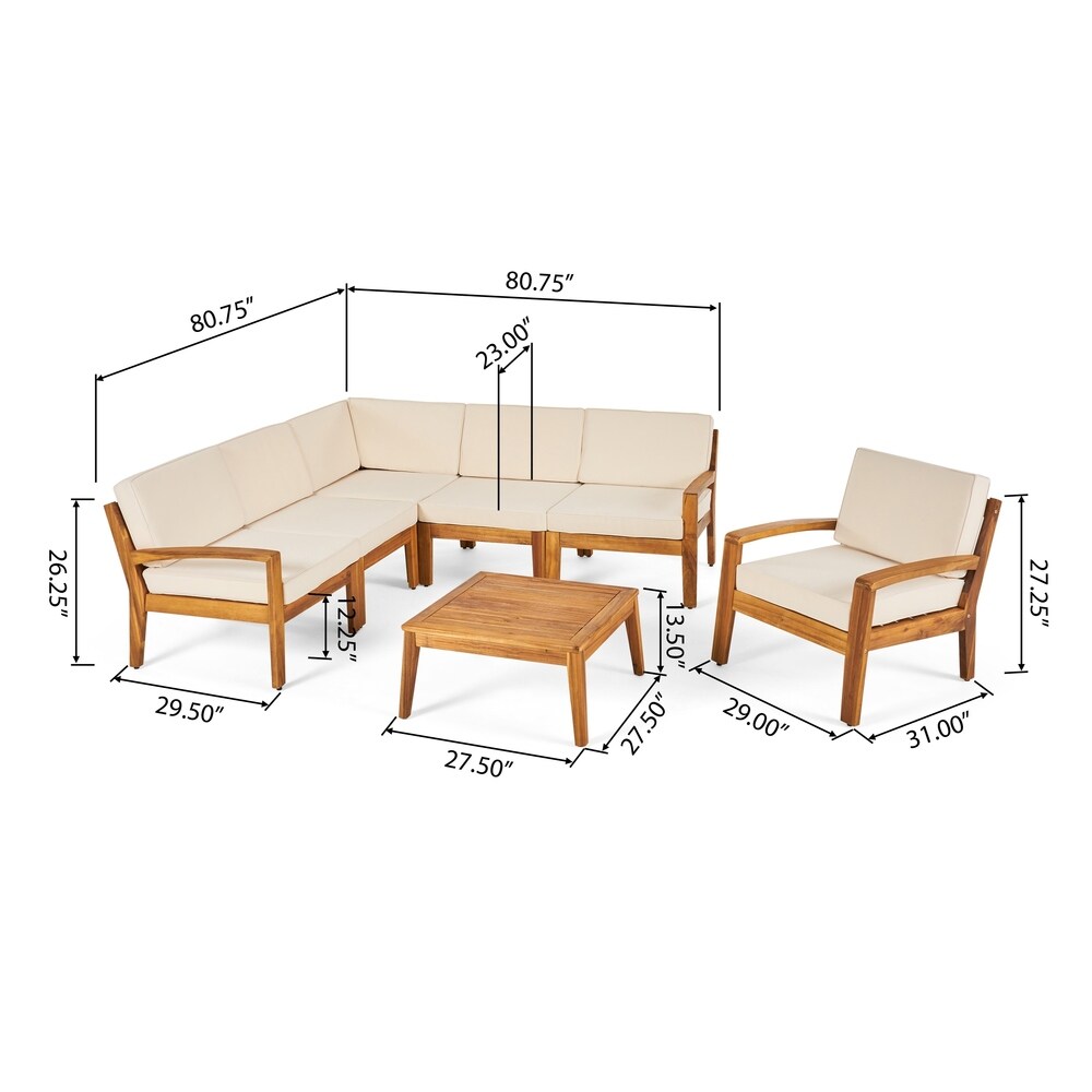 Grenada Outdoor Acacia Sectional Sofa and Table Set by Christopher Knight Home