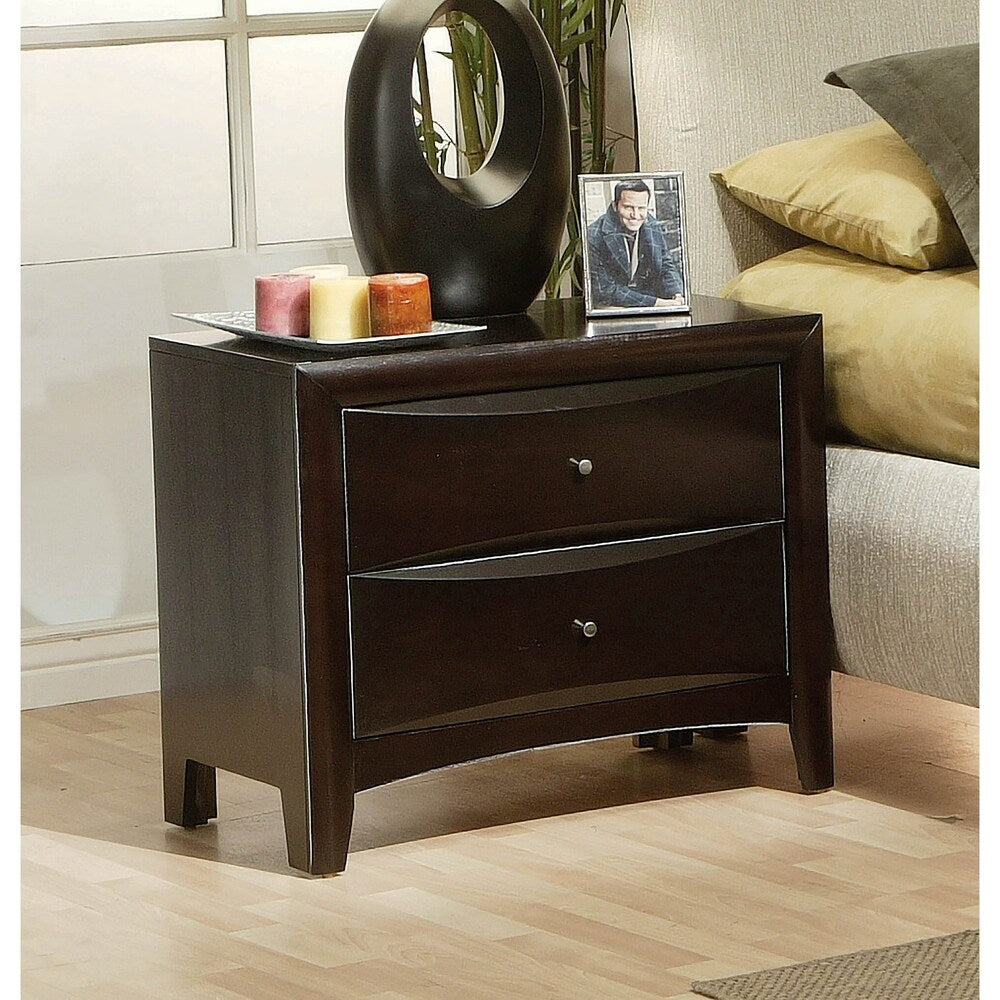 Greta Cappuccino Nightstand with 2 Arched Bevel Drawers
