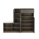 Grey 2-in-1 Shoe Storage Bench & Shoe Cabinets with Padded Seat and Adjustable Shelves - 13.7"W x 55.1"H x 55.1"D