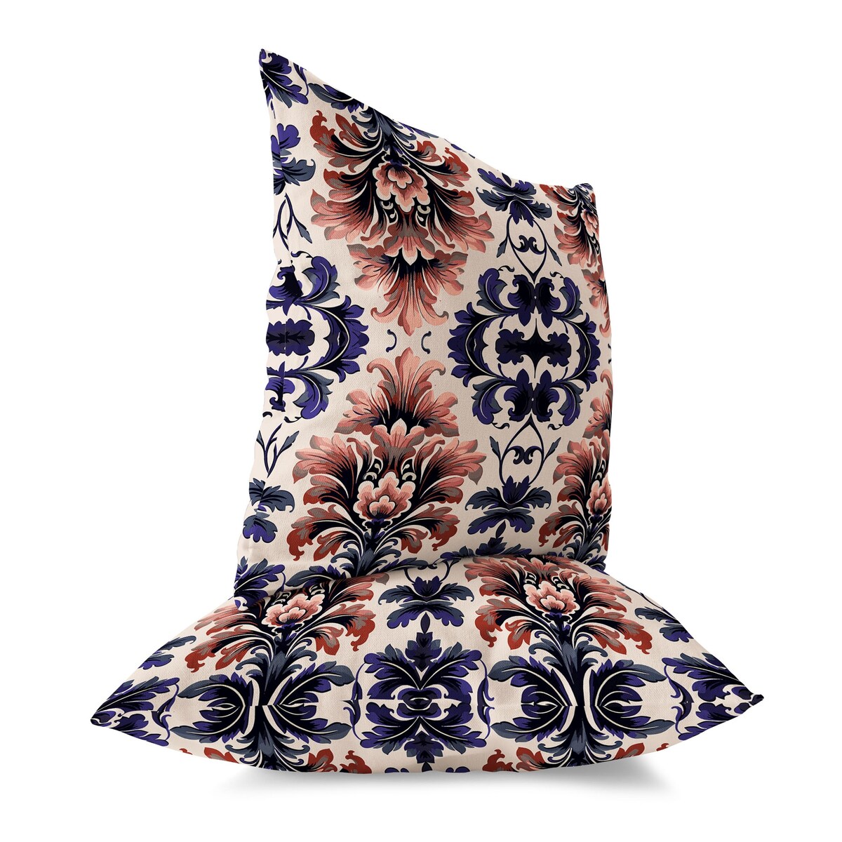 Grey And Blue Damask Rapture Indoor/Outdoor Throw Pillow Zipper