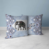 Grey And Blue Floraphant Indoor/Outdoor Throw Pillow