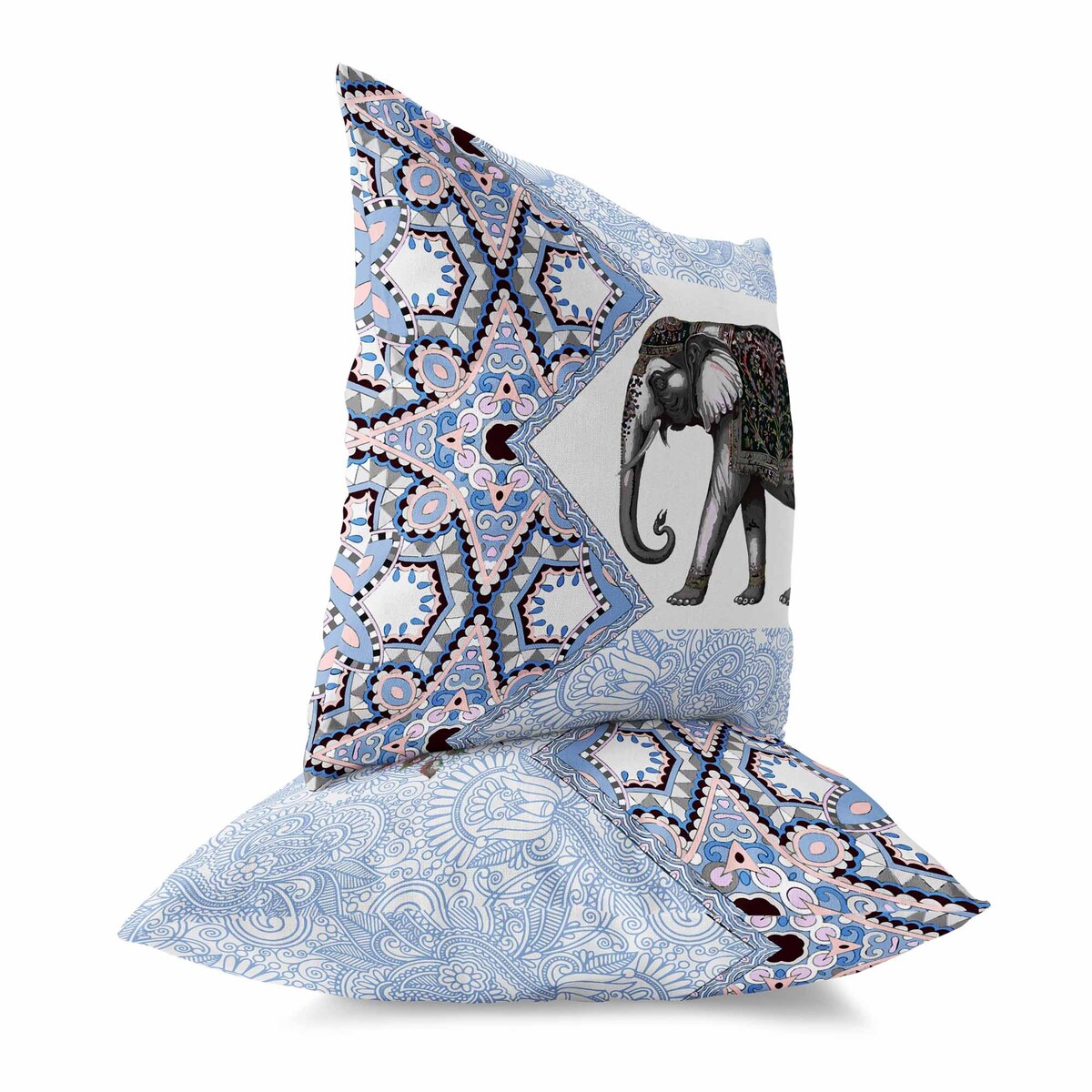 Grey And Blue Floraphant Indoor/Outdoor Throw Pillow