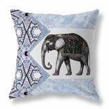 Grey And Blue Floraphant Indoor/Outdoor Throw Pillow