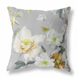 Grey And Gold Leafy Lepidoptera Medley Faux Suede Throw Pillow Zipper