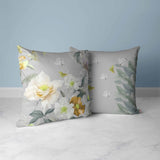 Grey And Gold Leafy Lepidoptera Medley Faux Suede Throw Pillow Zipper