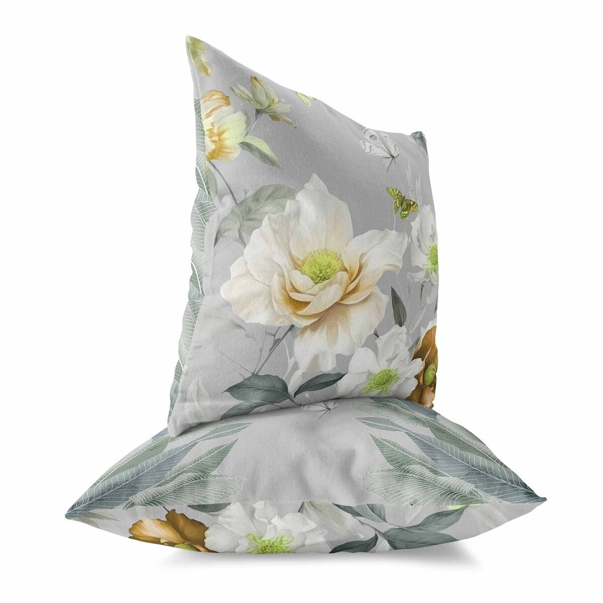 Grey And Gold Leafy Lepidoptera Medley Faux Suede Throw Pillow Zipper