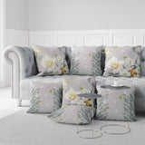 Grey And Gold Leafy Lepidoptera Medley Faux Suede Throw Pillow Zipper