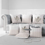 Grey And Ivory Oceanic Octo Art Indoor/Outdoor Throw Pillow