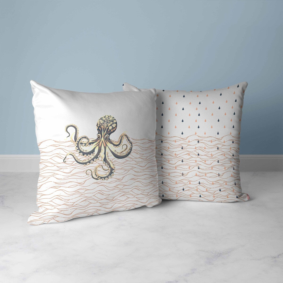 Grey And Ivory Oceanic Octo Art Indoor/Outdoor Throw Pillow