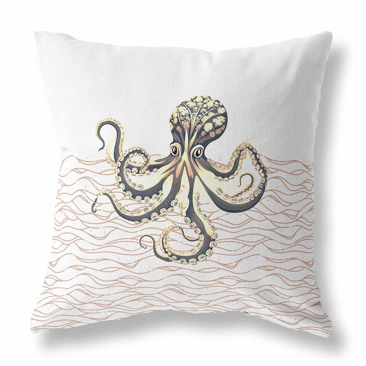 Grey And Ivory Oceanic Octo Art Indoor/Outdoor Throw Pillow