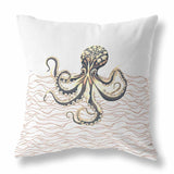Grey And Ivory Oceanic Octo Art Indoor/Outdoor Throw Pillow