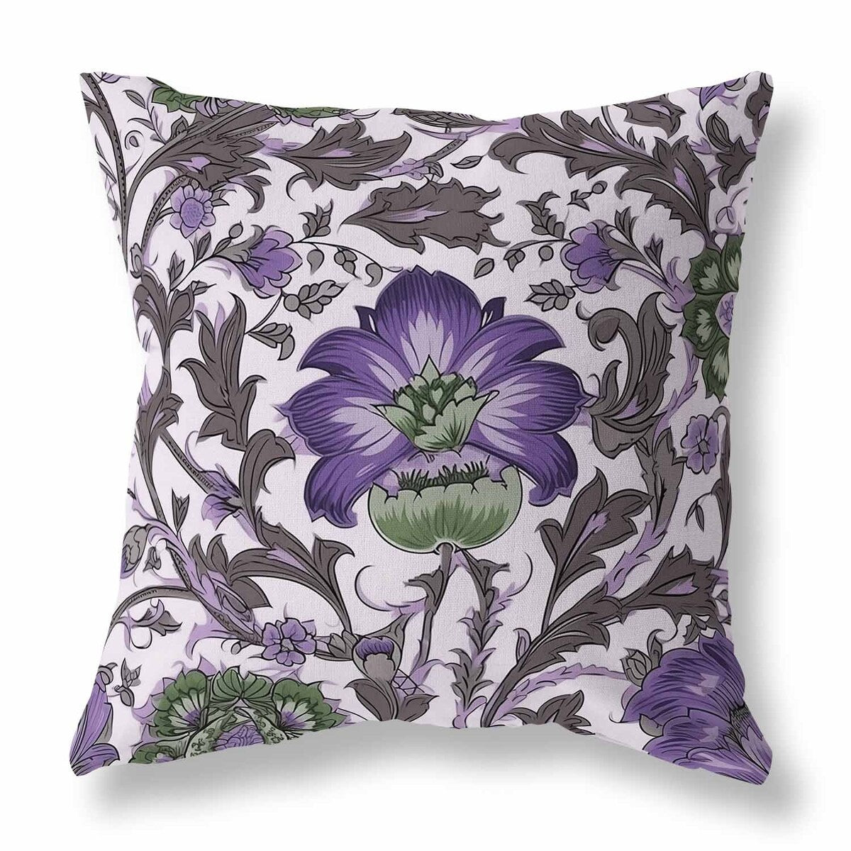 Grey And Lavender Mughal Era Garden Treasures Faux Suede Throw Pillow Zipper