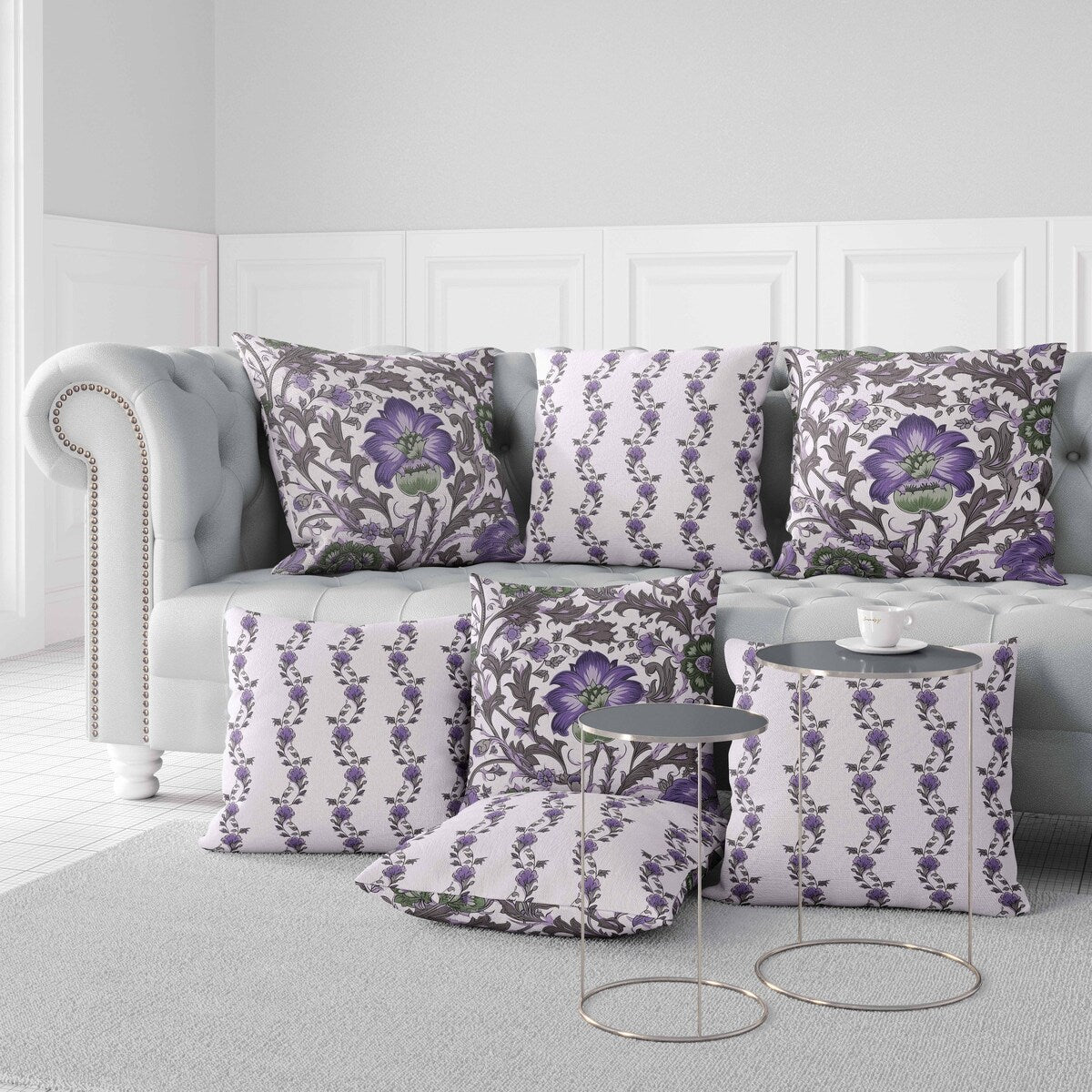 Grey And Lavender Mughal Era Garden Treasures Faux Suede Throw Pillow Zipper