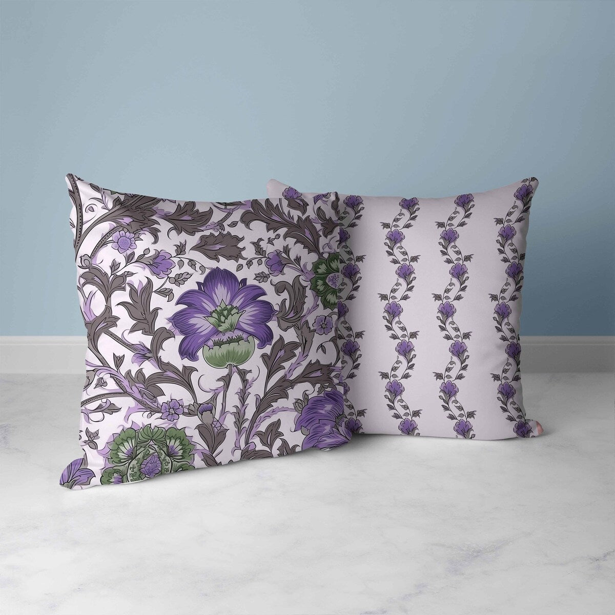 Grey And Lavender Mughal Era Garden Treasures Faux Suede Throw Pillow Zipper