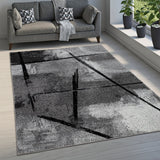 Grey Black Area Rug Modern Design with Abstract Paint Effect