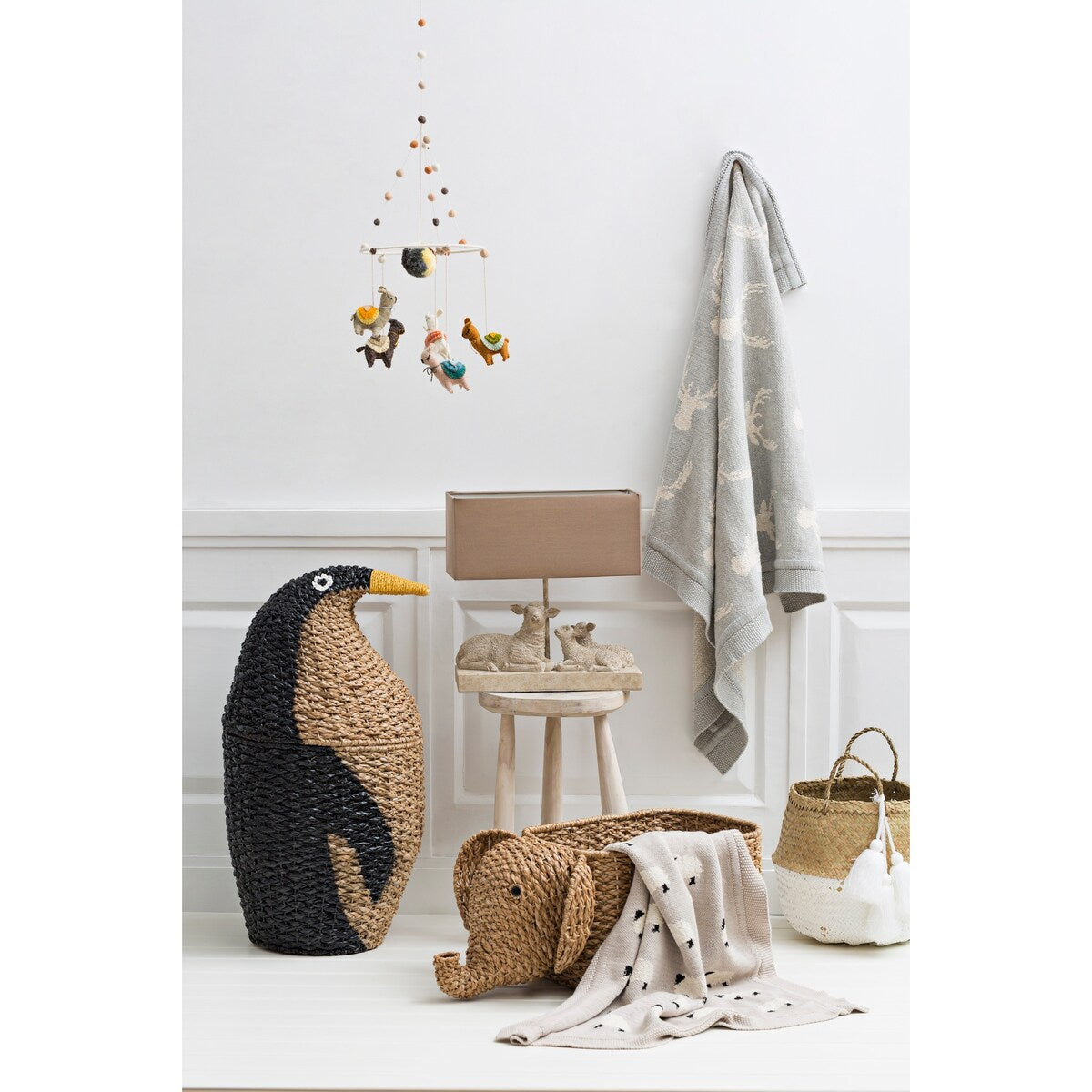 Grey Cotton Knit Sheep Blanket