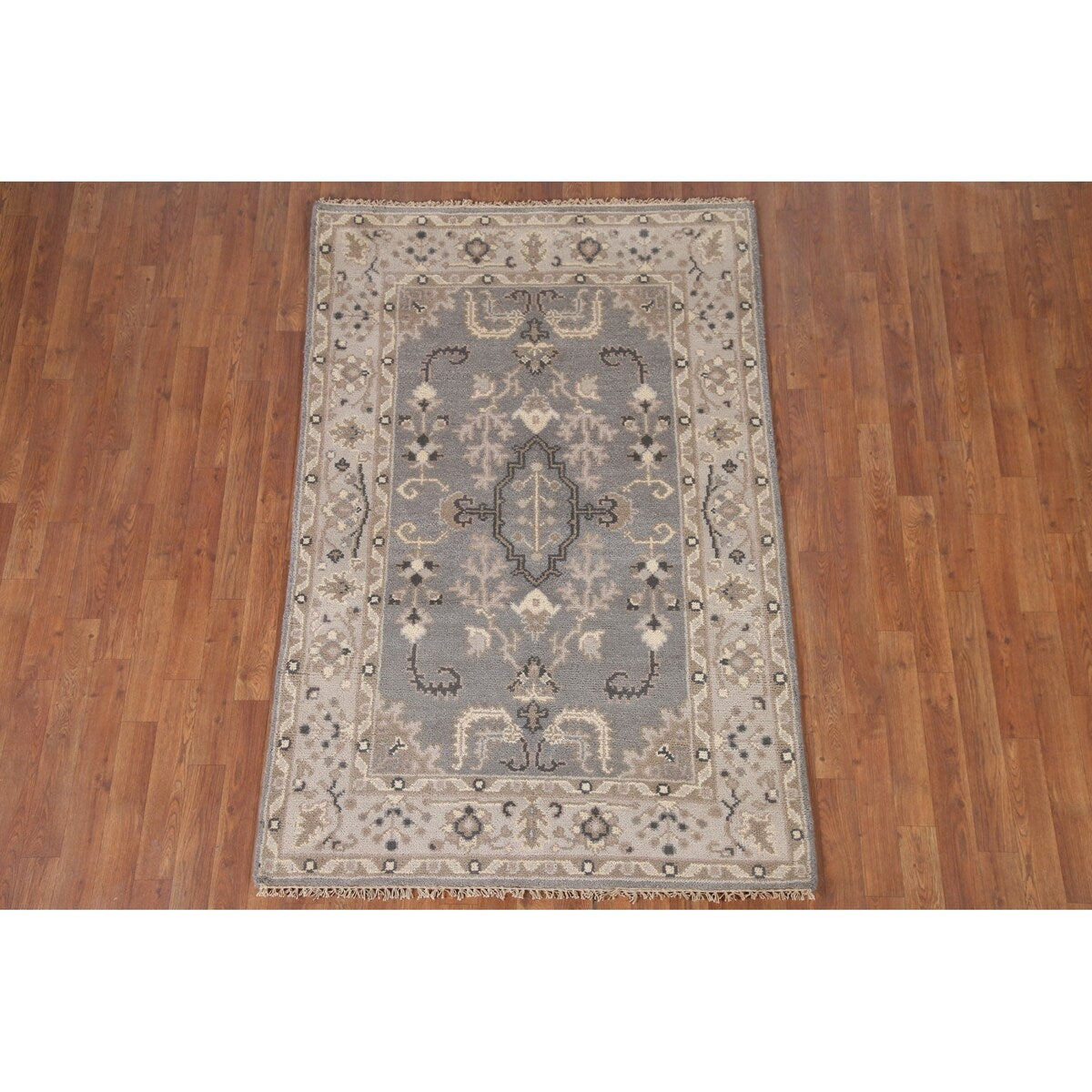 Grey Floral Traditional Oushak Oriental Area Rug Handmade Wool Carpet - 3'11" x 5'11"
