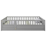 Grey Full Size Montessori Floor Bed with High Security Barrier and Door
