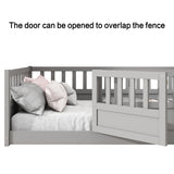 Grey Full Size Montessori Floor Bed with High Security Barrier and Door