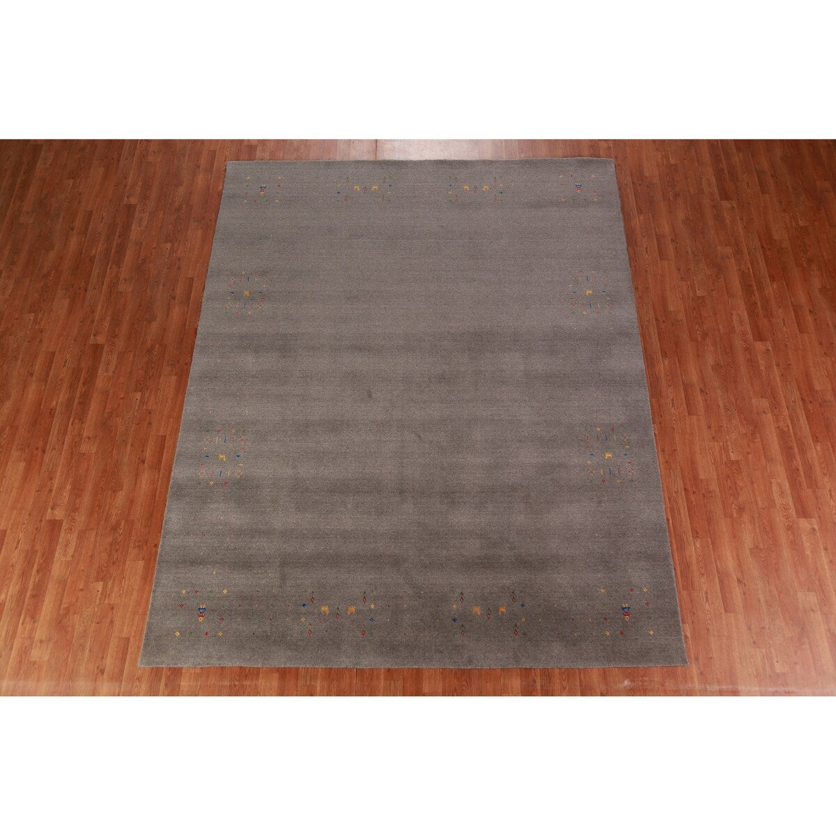 Grey Gabbeh Area Rug Hand-Knotted Wool Carpet - 7'9" x 9'11"