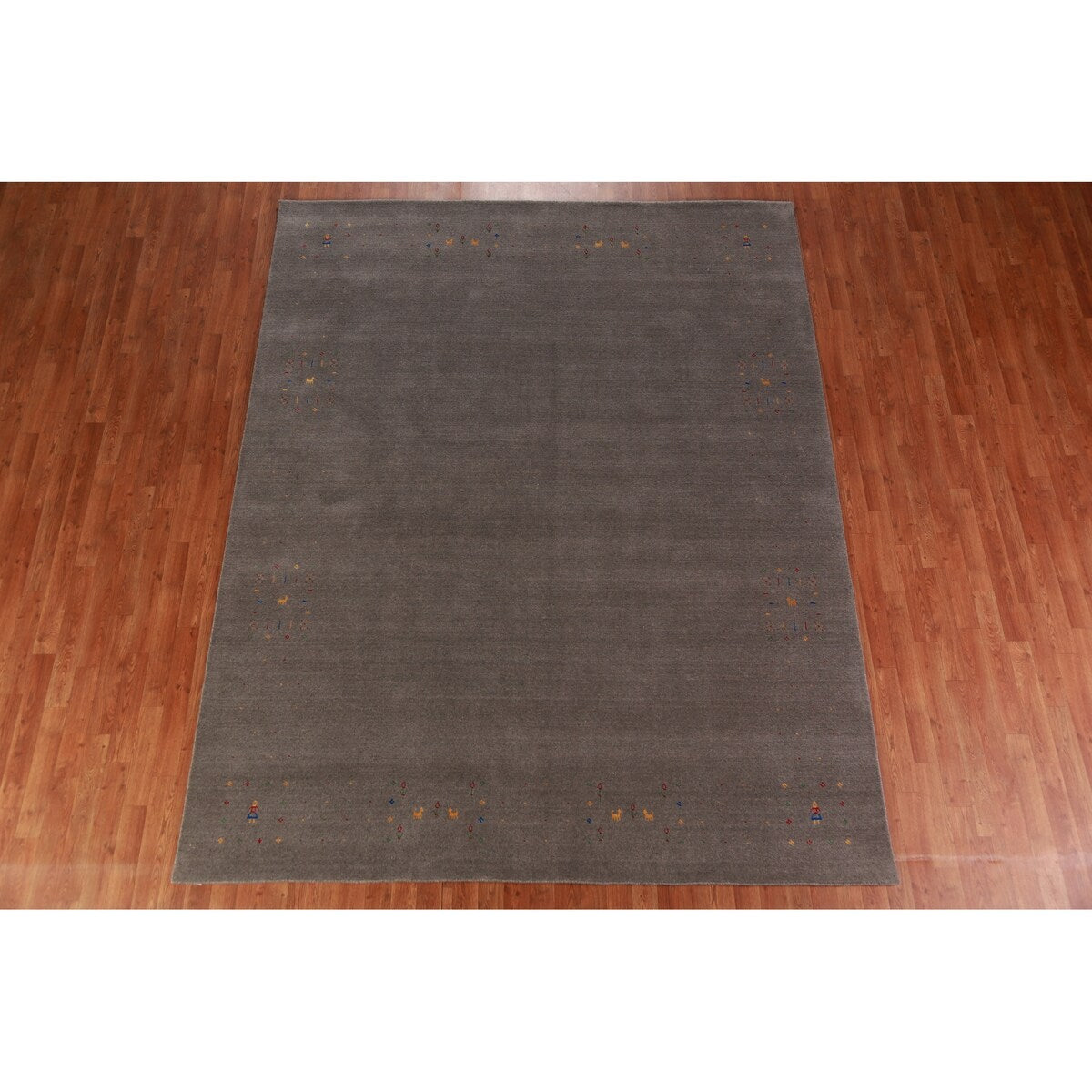 Grey Gabbeh Area Rug Hand-Knotted Wool Carpet - 7'9" x 9'11"