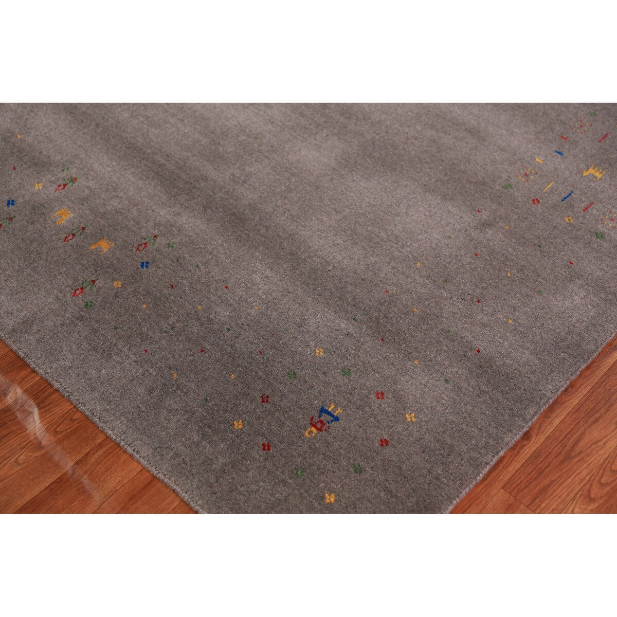 Grey Gabbeh Area Rug Hand-Knotted Wool Carpet - 7'9" x 9'11"
