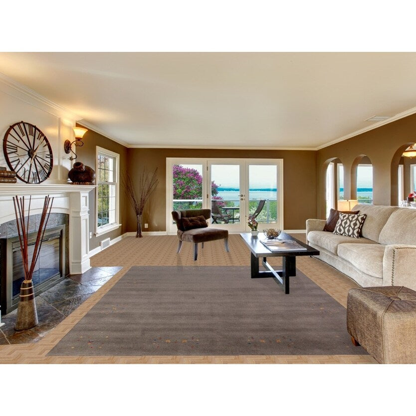 Grey Gabbeh Area Rug Hand-Knotted Wool Carpet - 7'9" x 9'11"