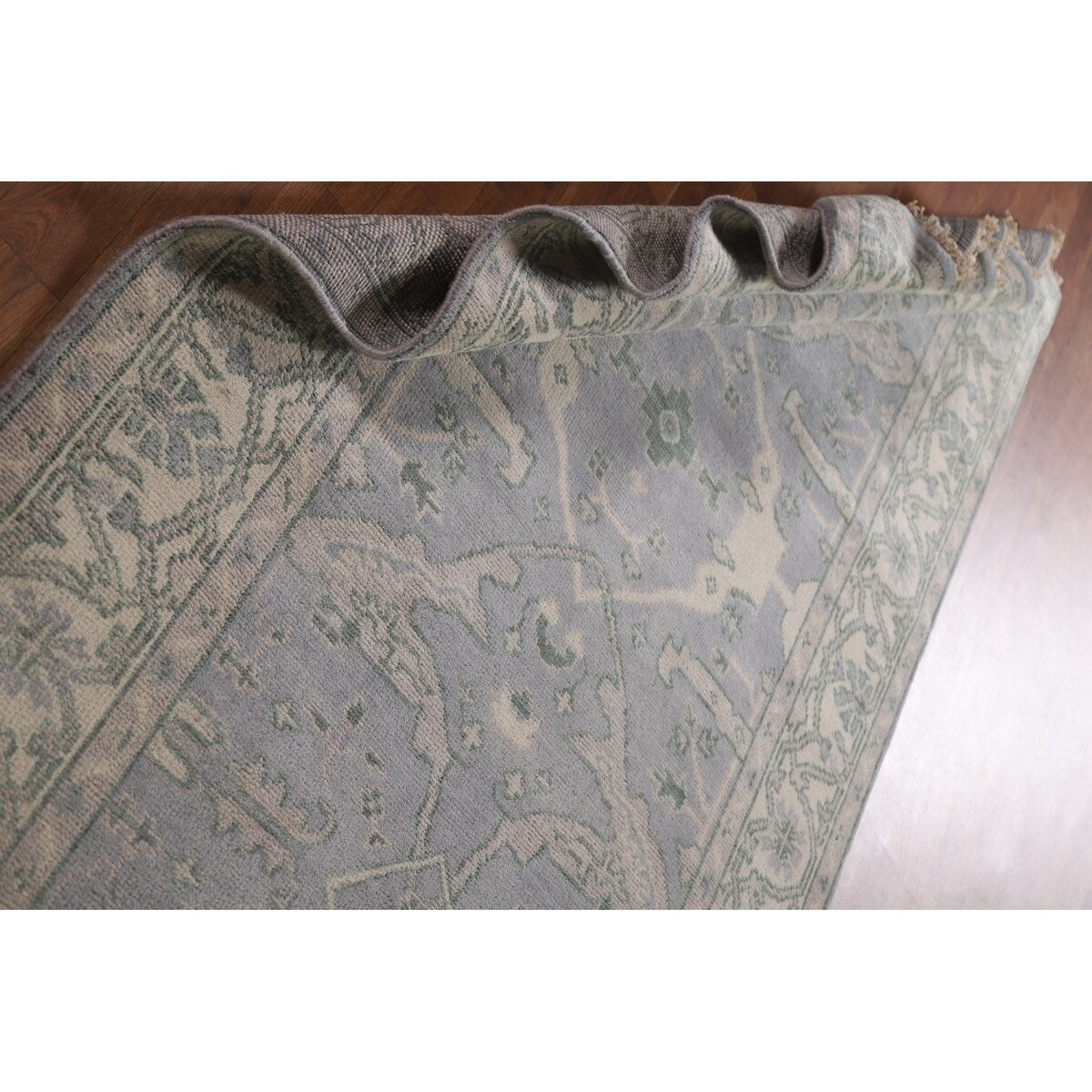 Grey Indian Oushak Oriental Runner Rug Hand-knotted Wool Carpet - 4'0" x 19'10"