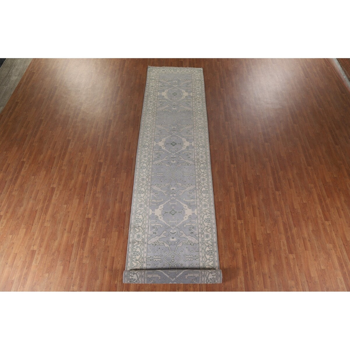 Grey Indian Oushak Oriental Runner Rug Hand-knotted Wool Carpet - 4'0" x 19'10"