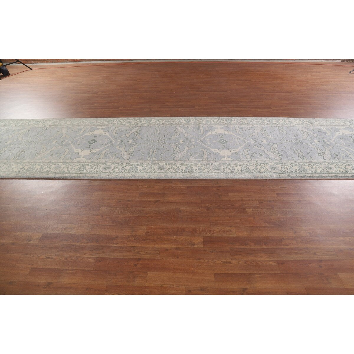 Grey Indian Oushak Oriental Runner Rug Hand-knotted Wool Carpet - 4'0" x 19'10"