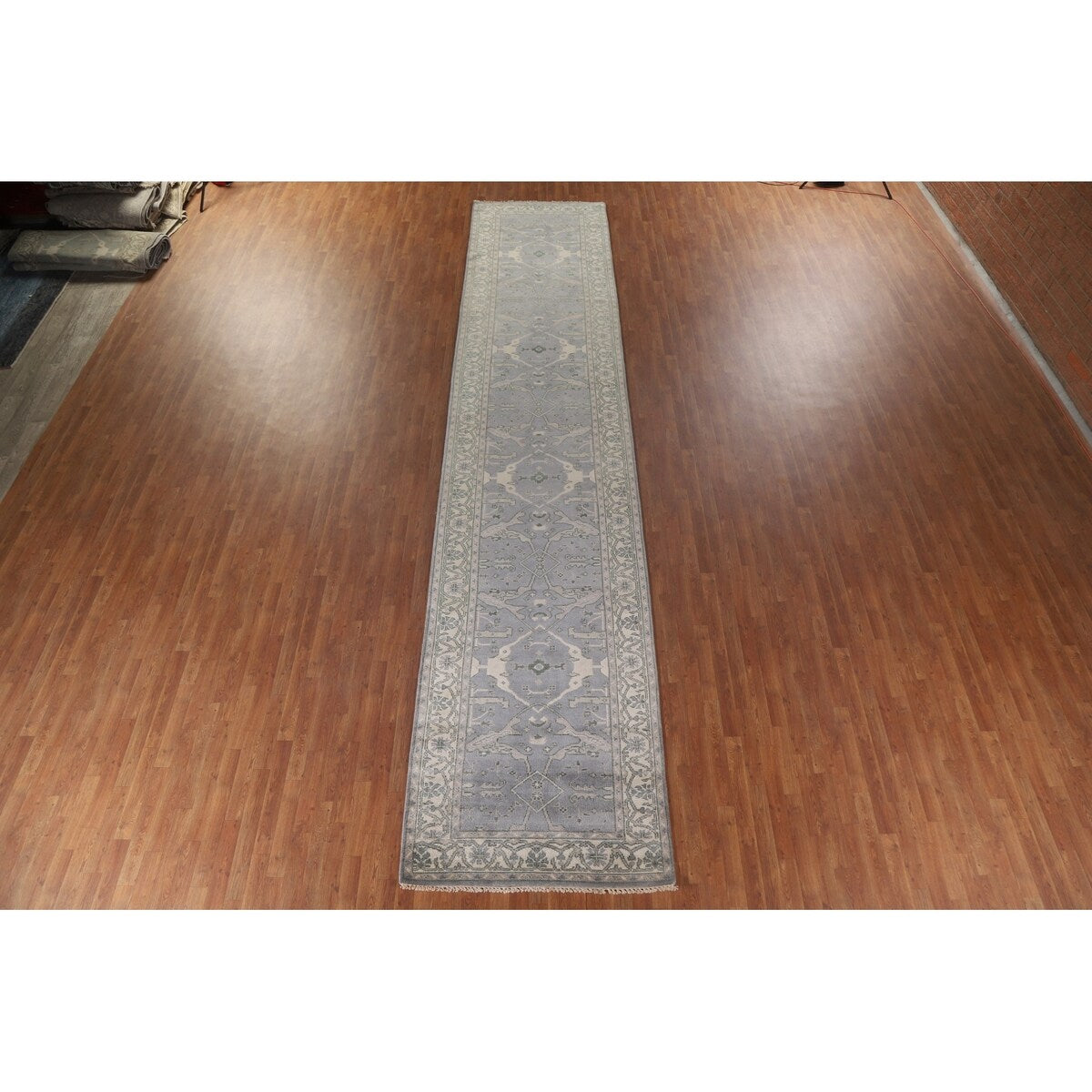 Grey Indian Oushak Oriental Runner Rug Hand-knotted Wool Carpet - 4'0" x 19'10"