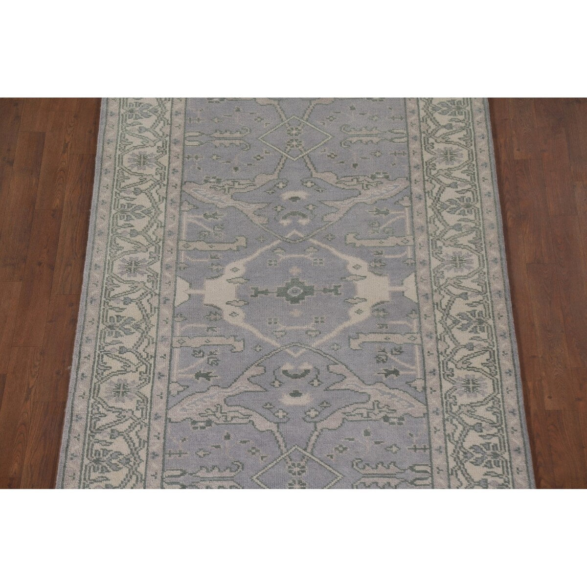 Grey Indian Oushak Oriental Runner Rug Hand-knotted Wool Carpet - 4'0" x 19'10"