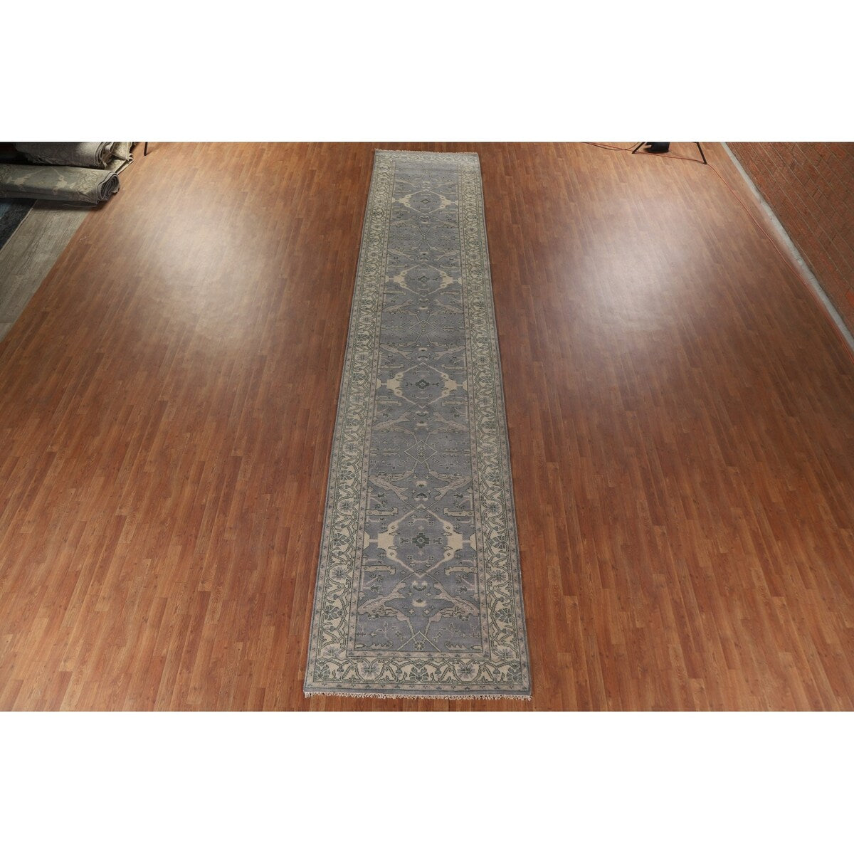 Grey Indian Oushak Oriental Runner Rug Hand-knotted Wool Carpet - 4'0" x 19'10"