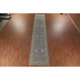 Grey Indian Oushak Oriental Runner Rug Hand-knotted Wool Carpet - 4'0" x 19'10"