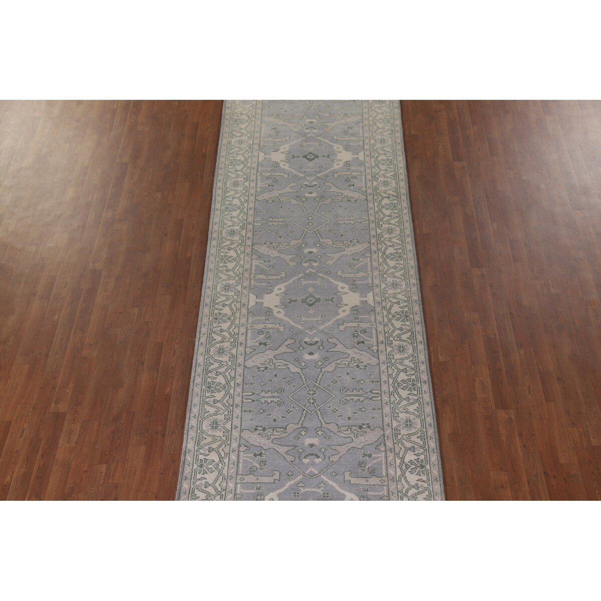 Grey Indian Oushak Oriental Runner Rug Hand-knotted Wool Carpet - 4'0" x 19'10"
