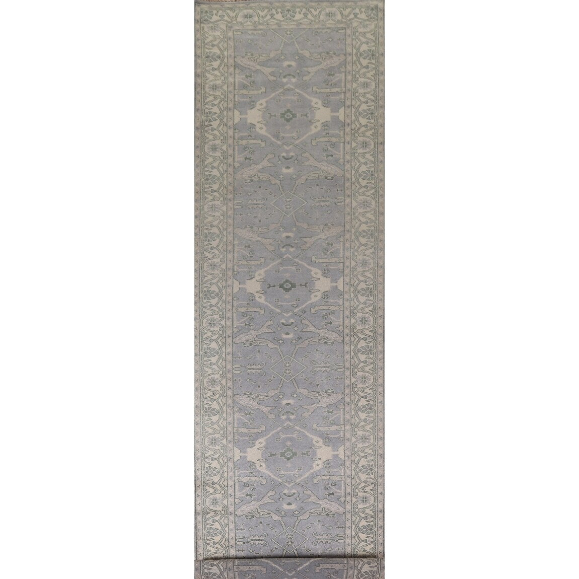 Grey Indian Oushak Oriental Runner Rug Hand-knotted Wool Carpet - 4'0" x 19'10"