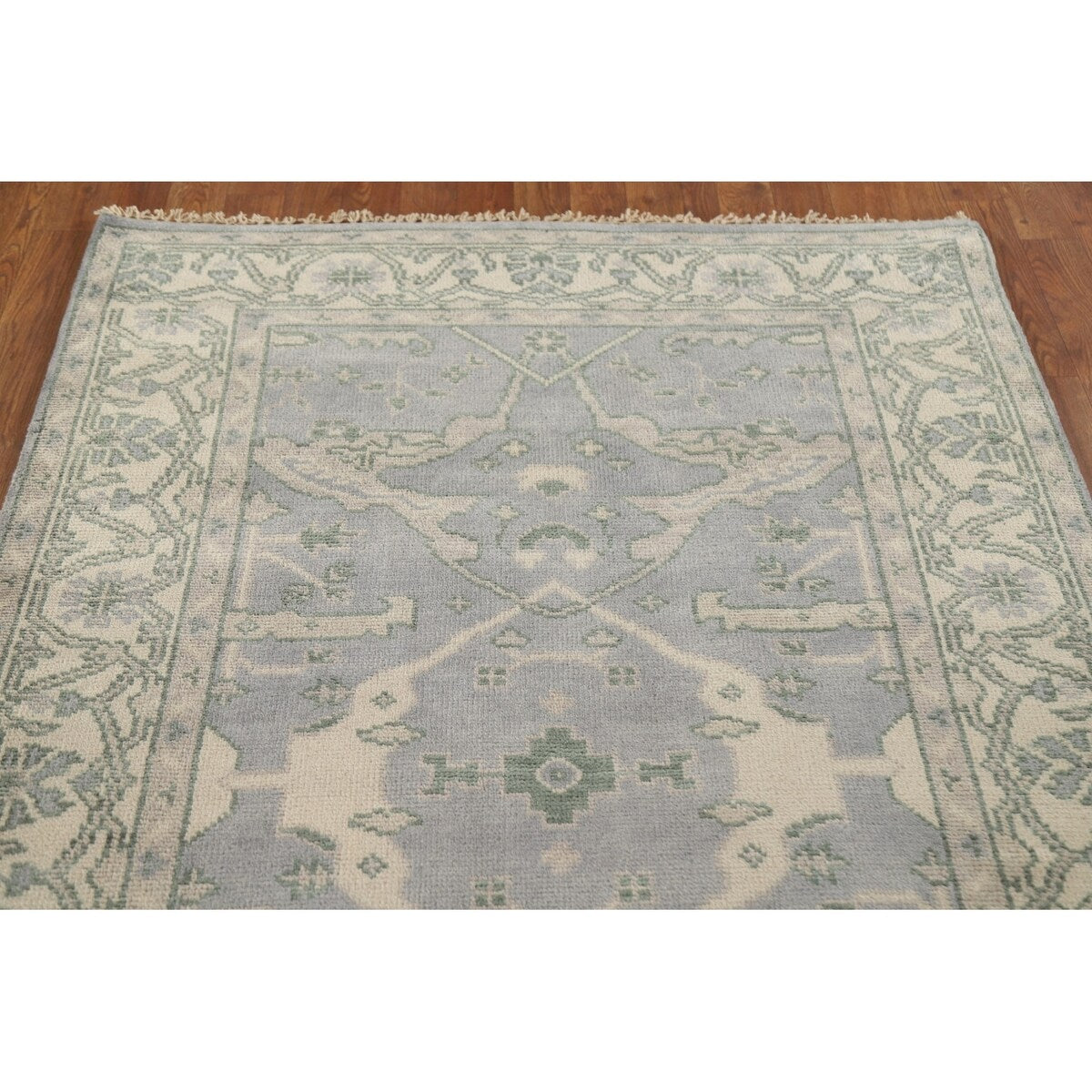Grey Indian Oushak Oriental Runner Rug Hand-knotted Wool Carpet - 4'0" x 19'10"