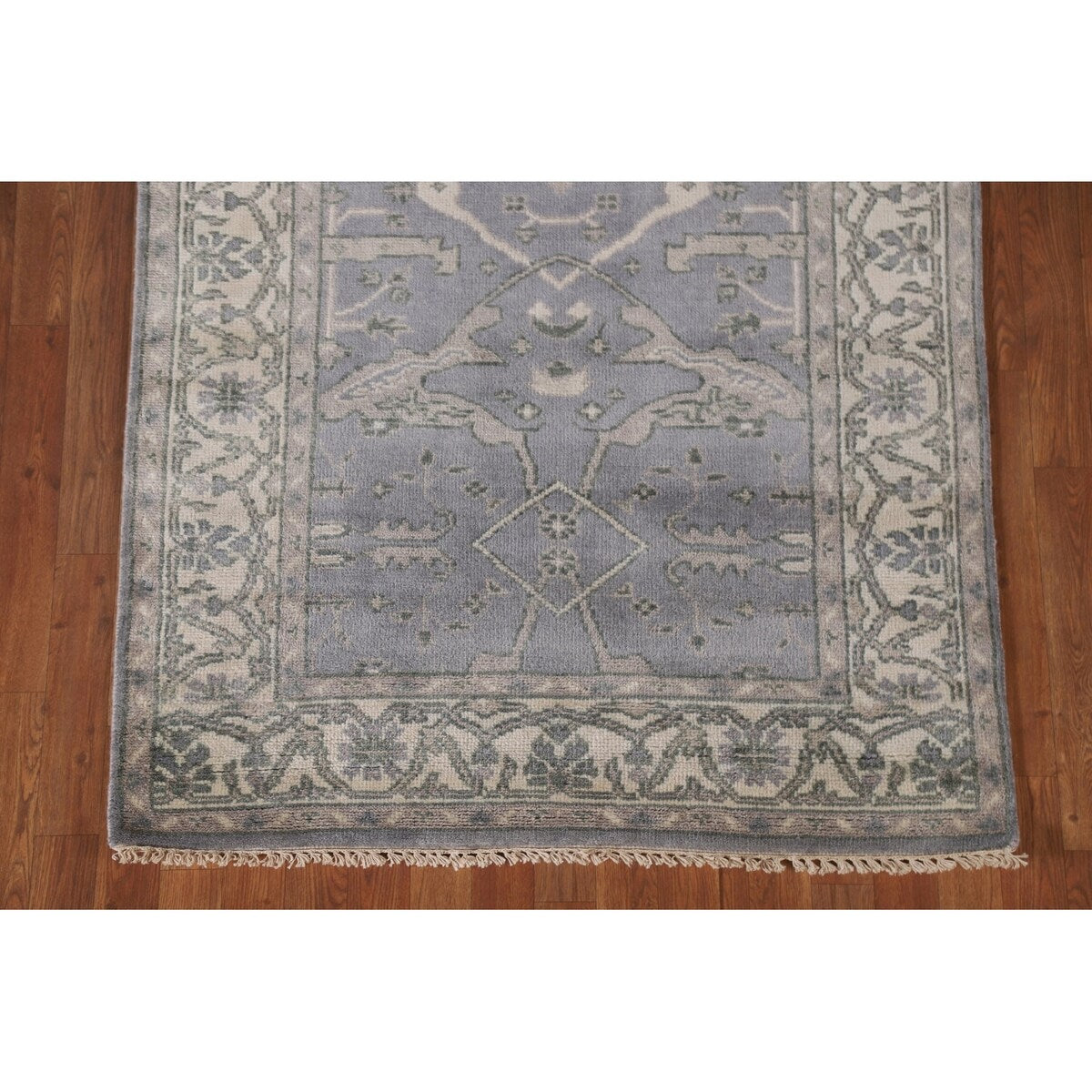 Grey Indian Oushak Oriental Runner Rug Hand-knotted Wool Carpet - 4'0" x 19'10"