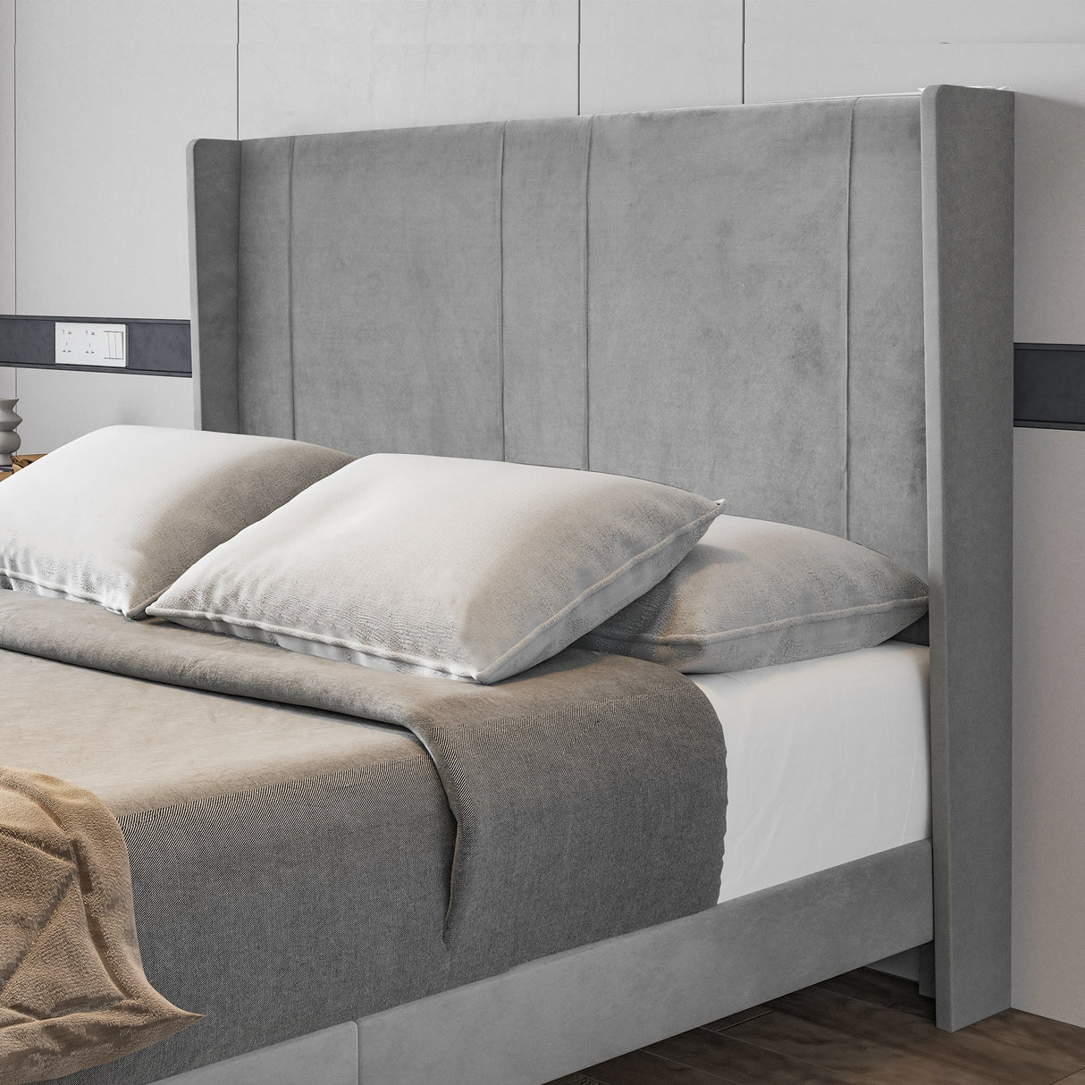 Grey King Velvet Upholstered Bed Frame