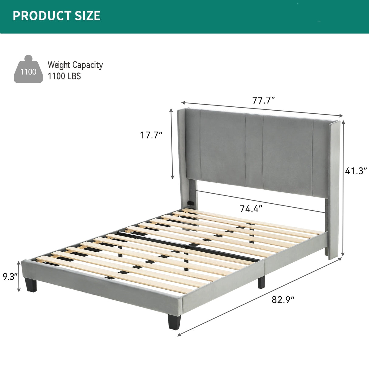 Grey King Velvet Upholstered Bed Frame