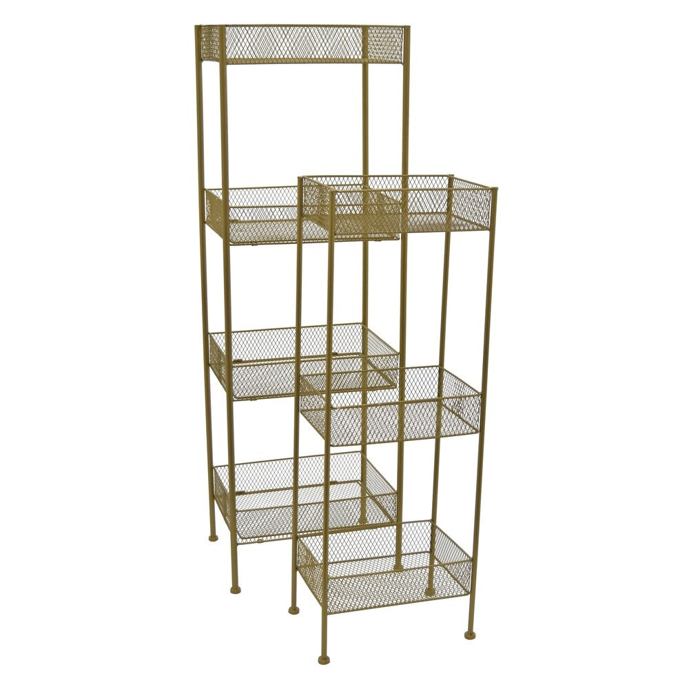 Grey Metal Plant Stand Set of 2 in Gold Metal 14in L x 10in W x 44inH