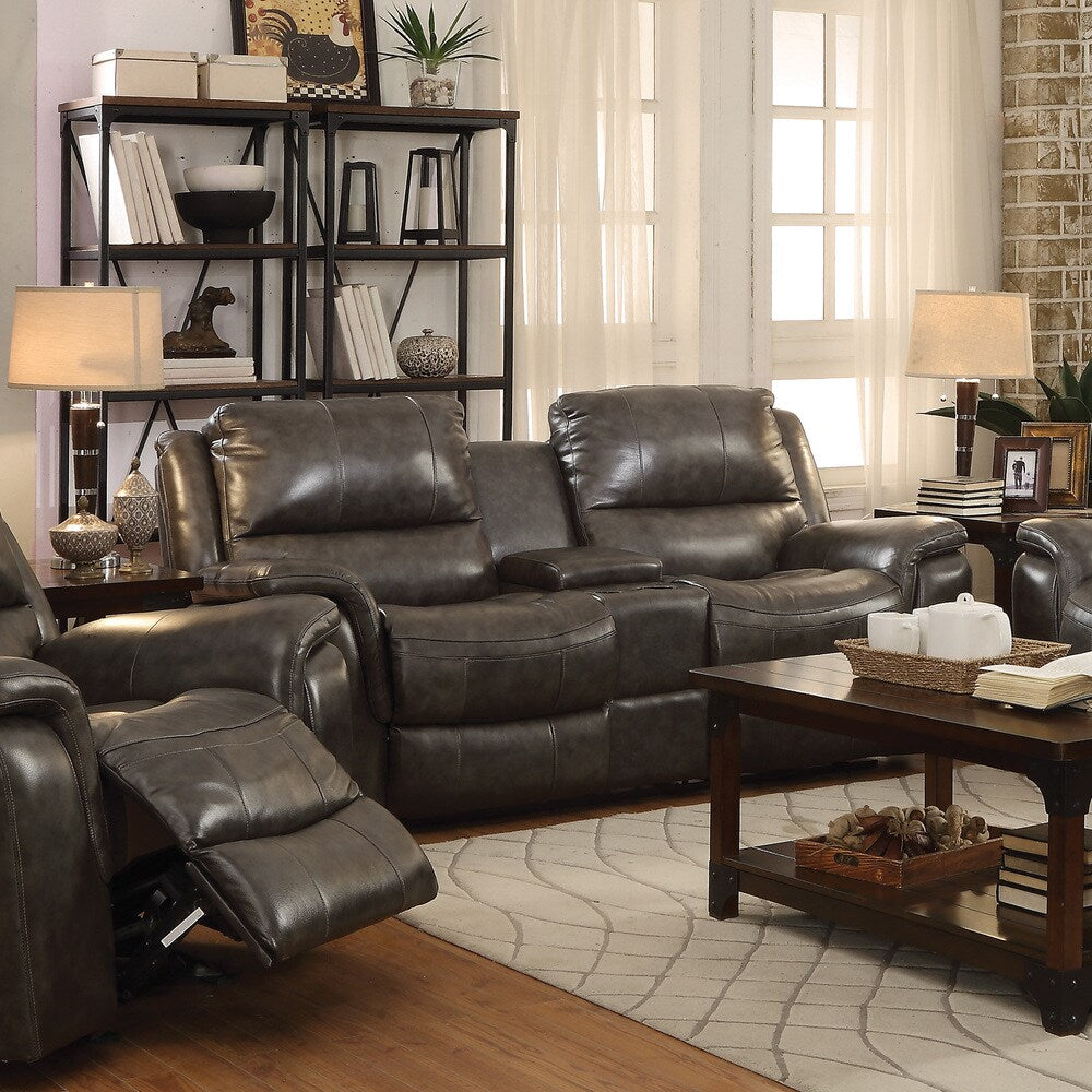 Coaster Company Grey Leather Center Console Motion Loveseat