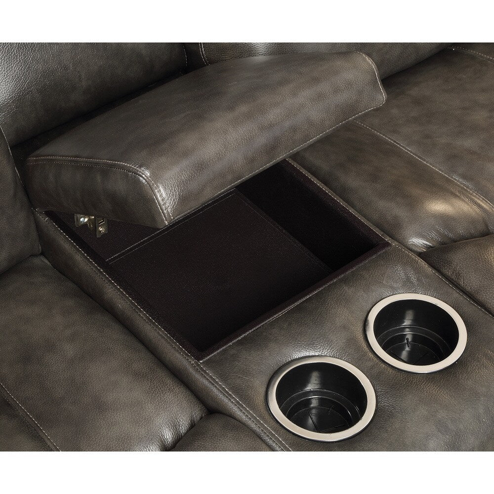 Coaster Company Grey Leather Center Console Motion Loveseat