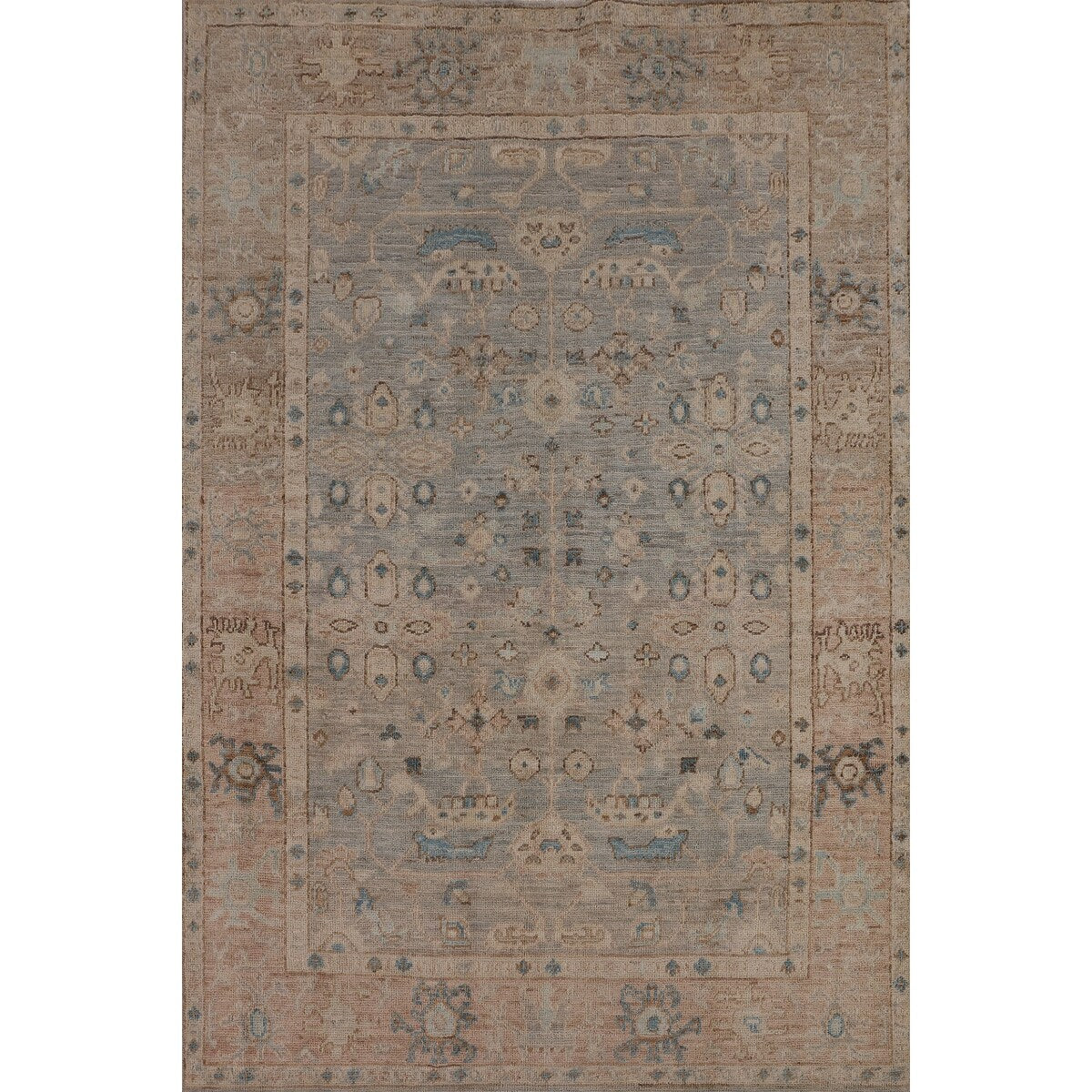 Grey Oushak Turkish Rug Hand-Knotted Oriental Wool Carpet - 4'0"x 5'7