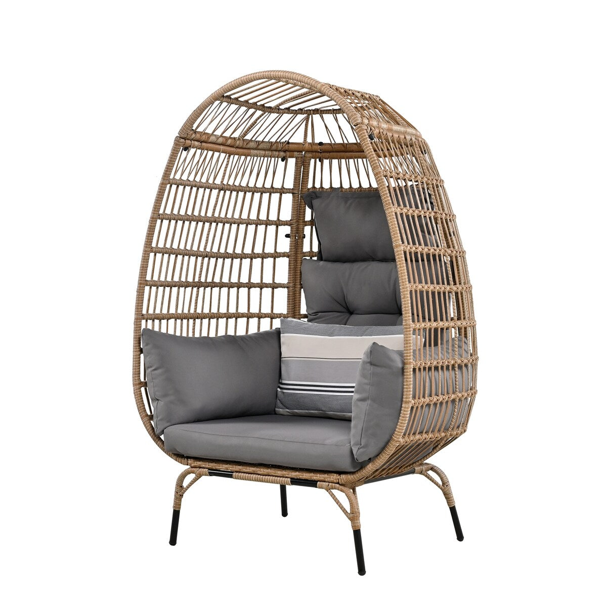 Grey Rattan Accent Egg Cuddle Chair with Cushion