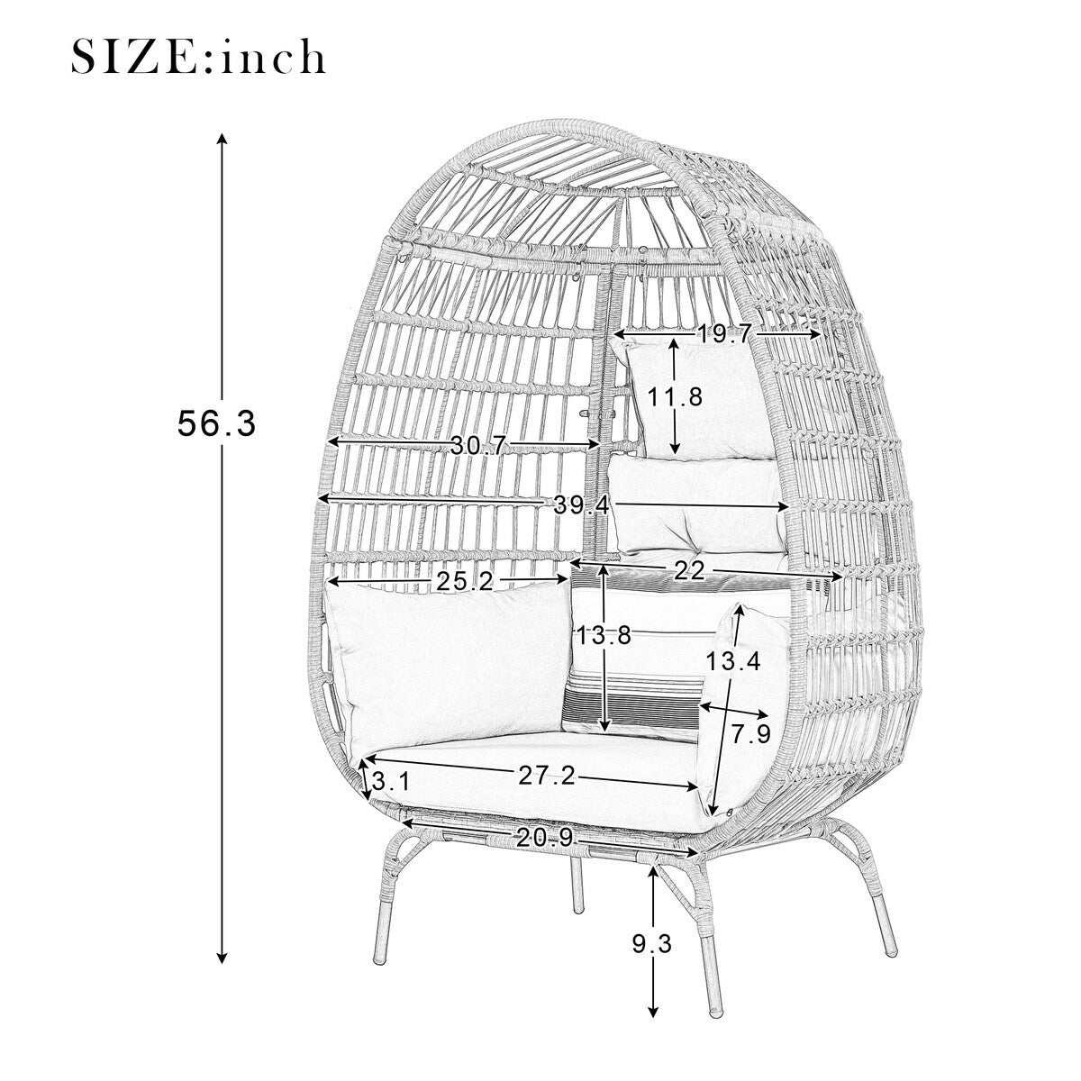 Grey Rattan Accent Egg Cuddle Chair with Cushion