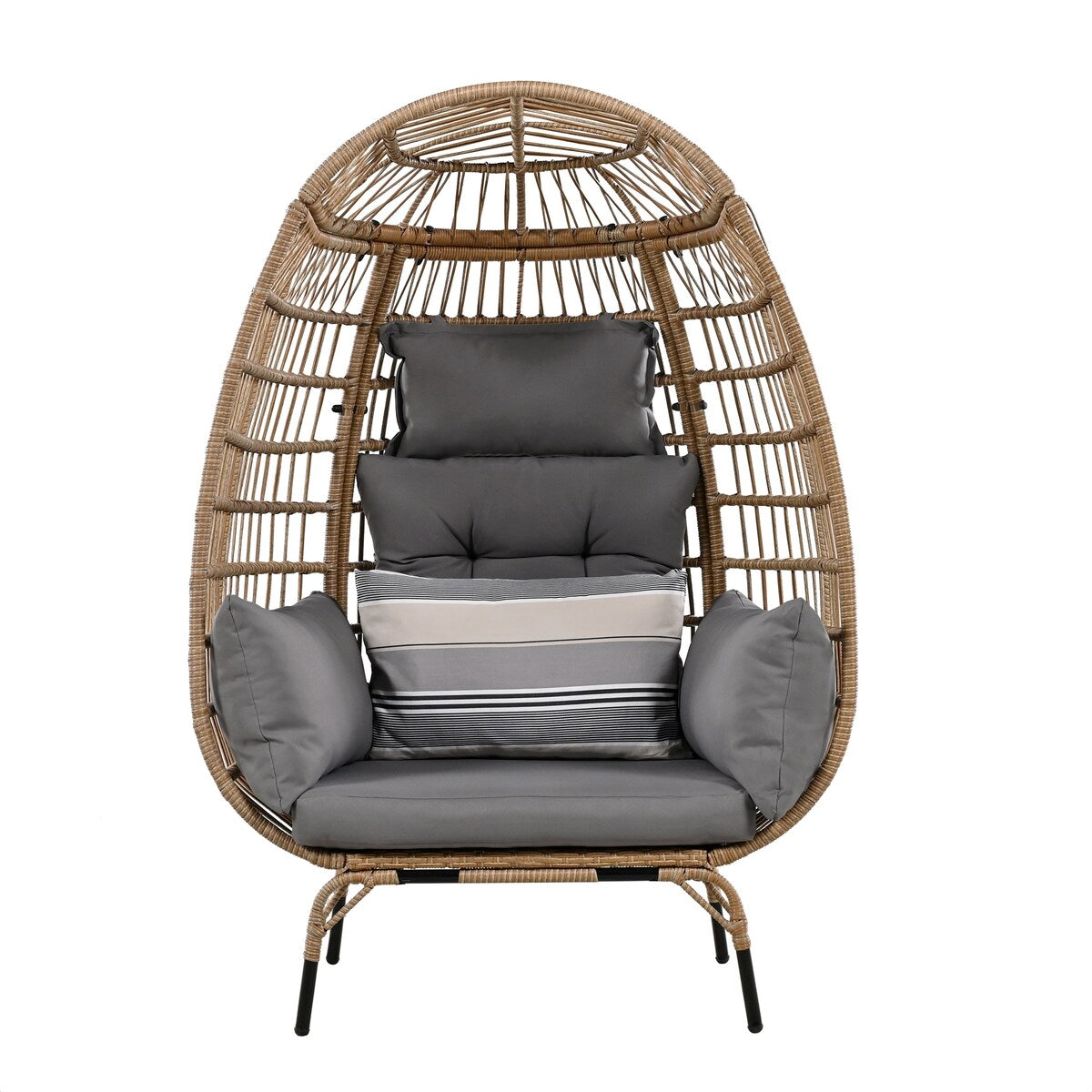 Grey Rattan Accent Egg Cuddle Chair with Cushion