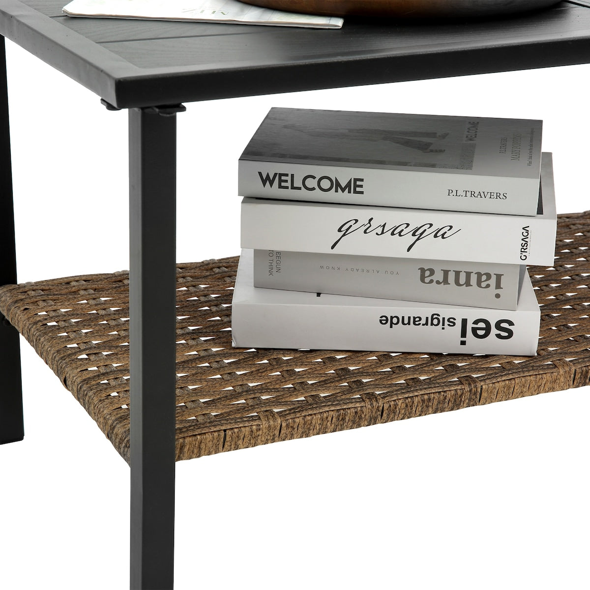 Grey Rattan Wicker Patio 4-Piece Sectional Set with Steel Table