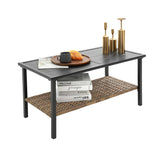Grey Rattan Wicker Patio 4-Piece Sectional Set with Steel Table